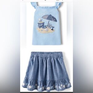 GYMBOREE Girls Embroidered Beach Tank Top and Skort - Sandy Shores -Party blue